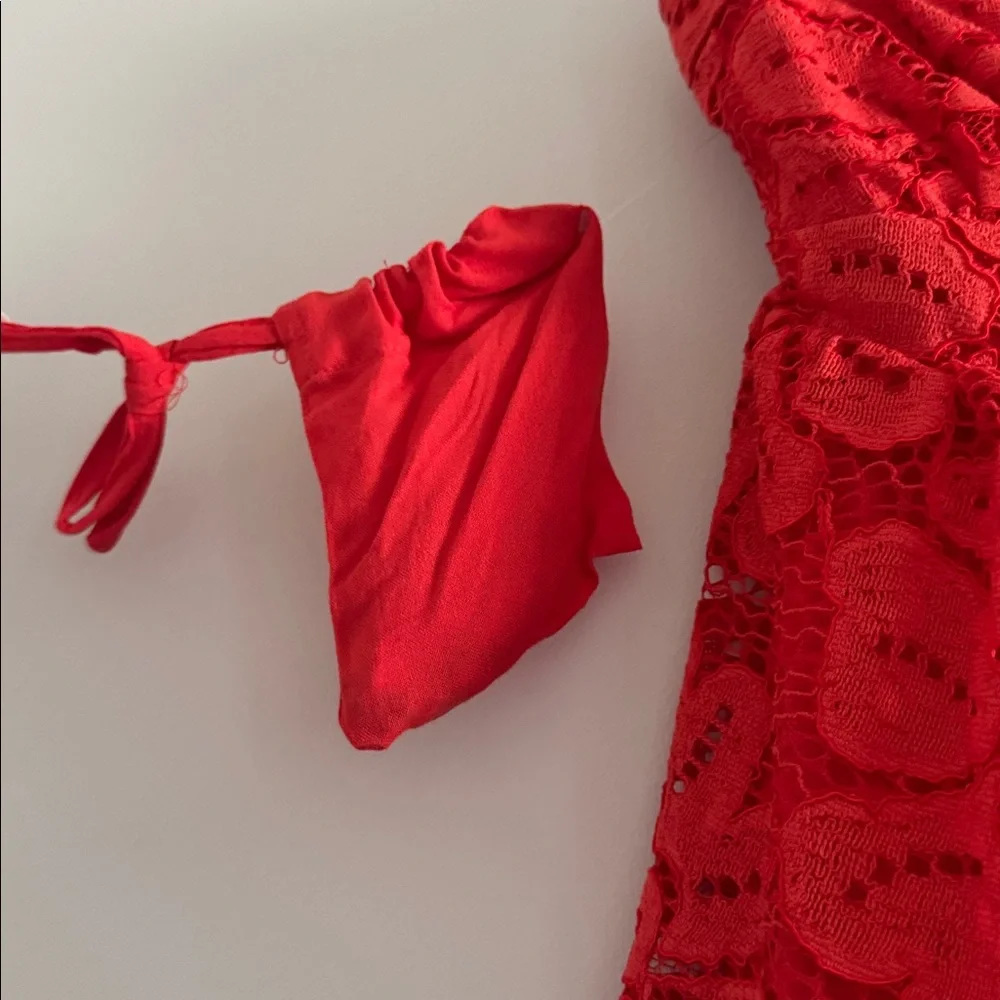 NWT Maeve Anthropologie Strapless Red Lace Tiered Mini Dress Size Small - Picture 13 of 15